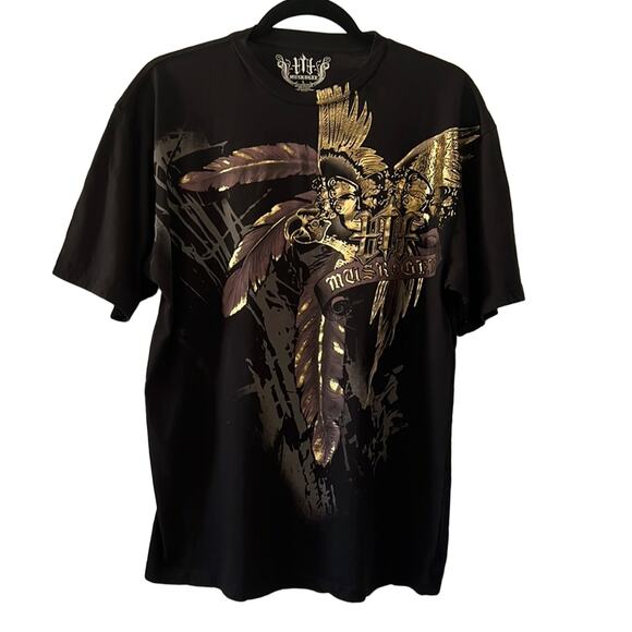 Muskogee Mens Large Black Metallic Graphic Print Tee Shirt - Picture 1 of 7